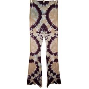 Tiger Mist Cream & Purple Tie Dye Stretch Pants - S
